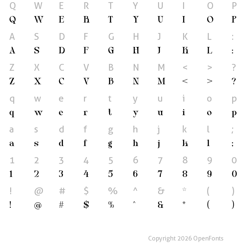 Character Map of MONCCA Regular
