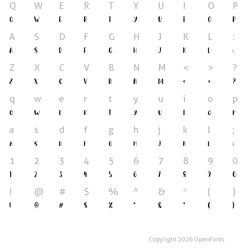Character Map of Monday Fiesta Regular