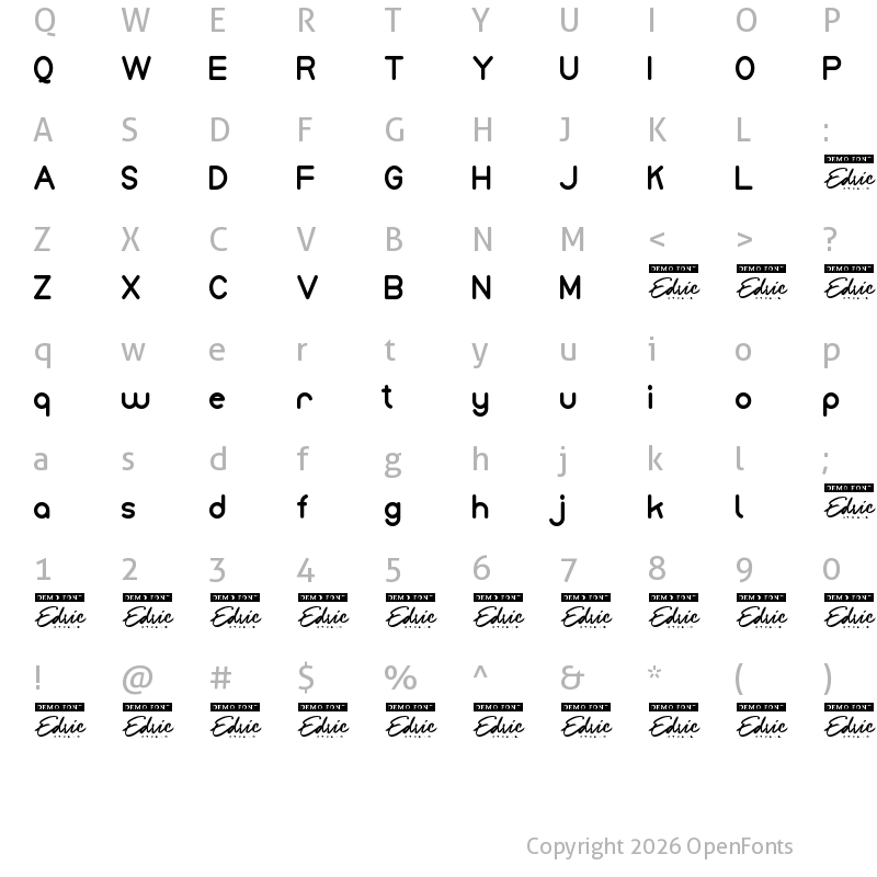 Character Map of Monice Demo Regular