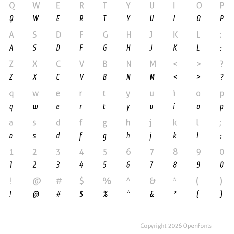 Character Map of Monitorica Bold Italic