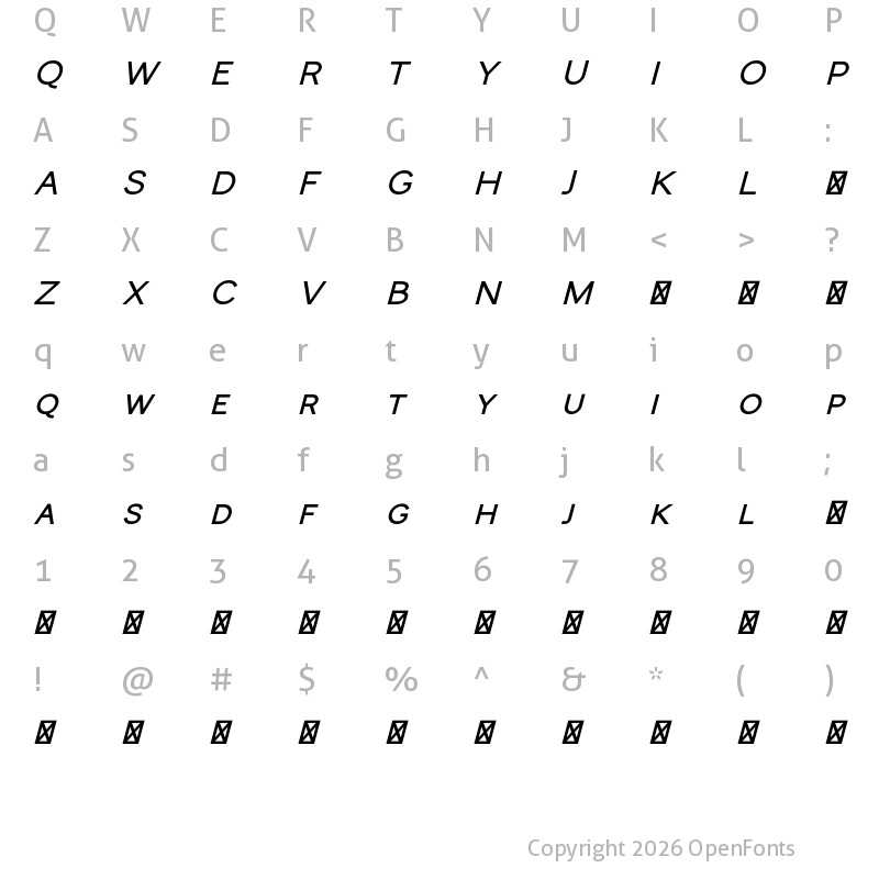 Character Map of Monocole Free Bold Italic