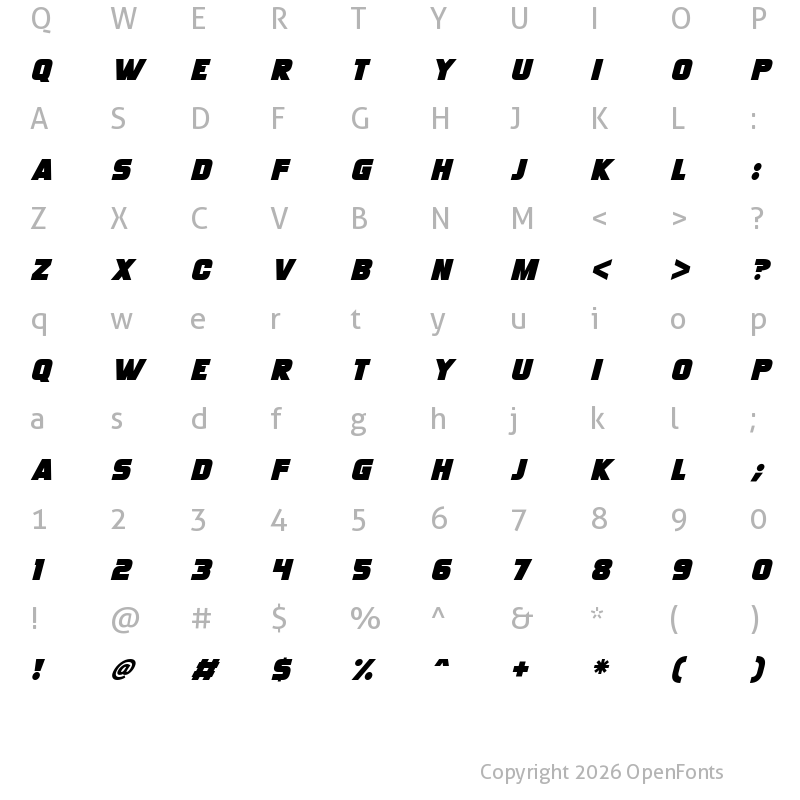 Character Map of Monster Bites Italic