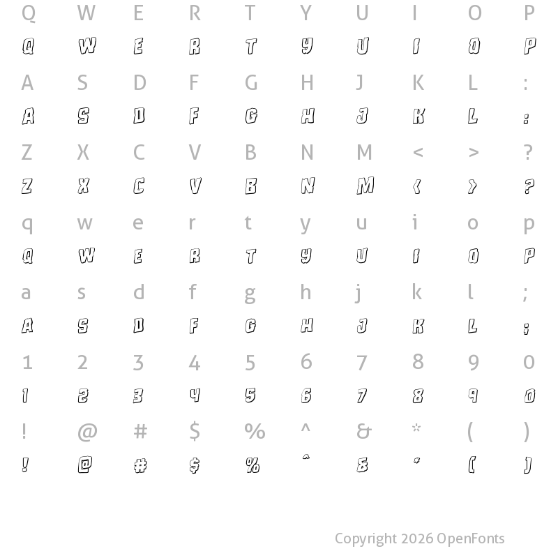 Character Map of Monster Hunter 3D Rotalic Italic