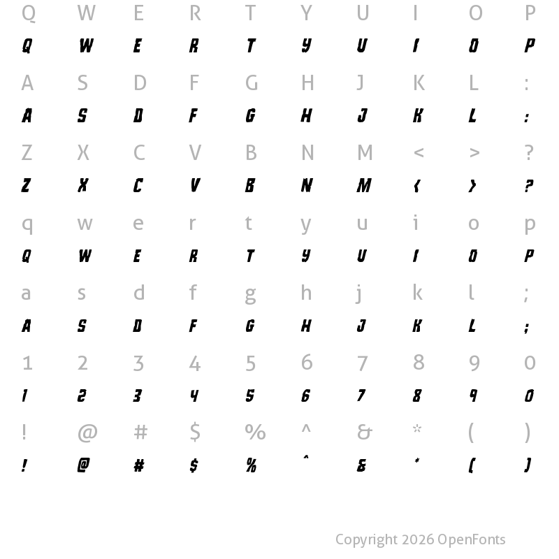 Character Map of Monster Hunter Condensed Italic Condensed Italic