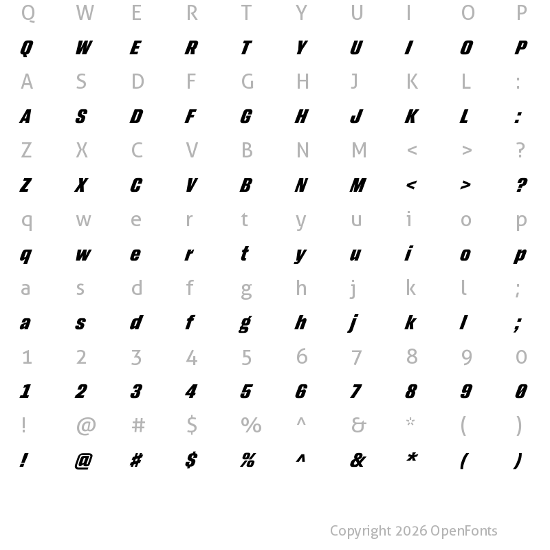 Character Map of Monte Stella Bold Turbo