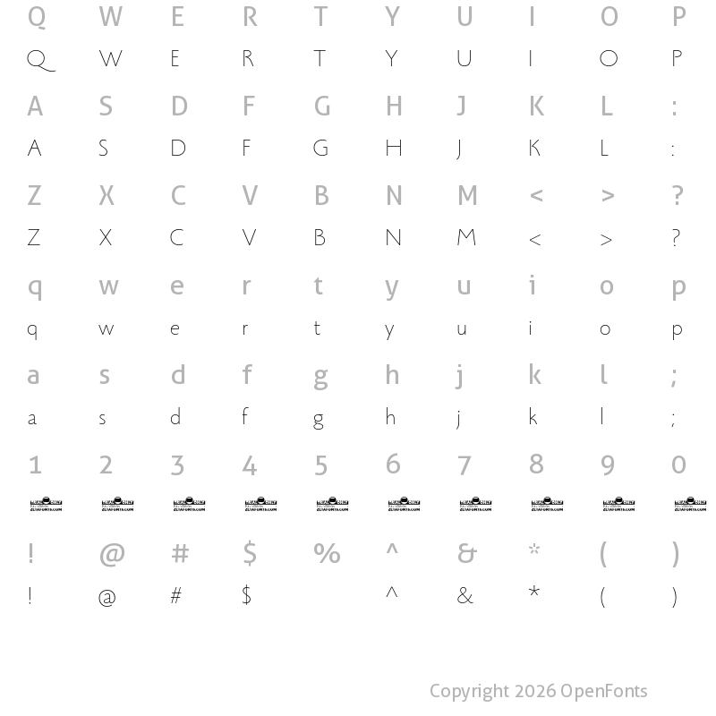 Character Map of Monterchi Sans Trial Thin
