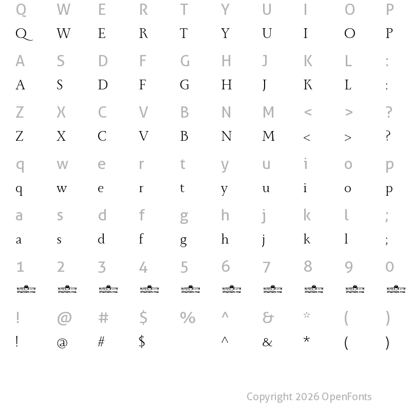 Character Map of Monterchi Serif Trial Book