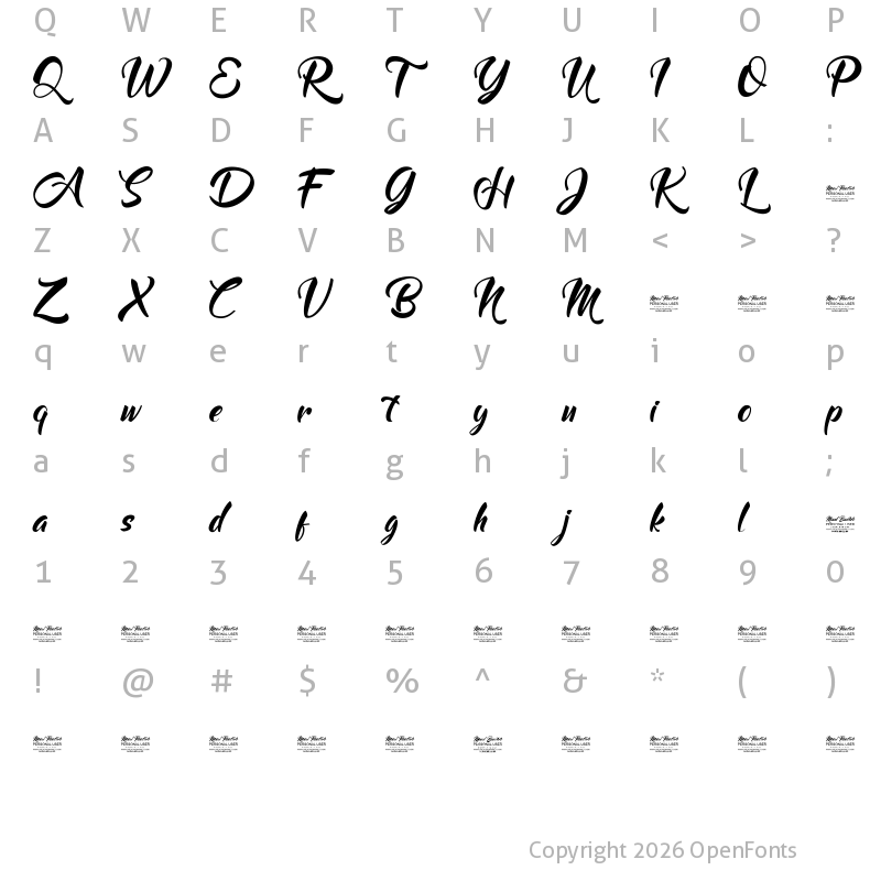 Character Map of Mood Booster Demo Regular