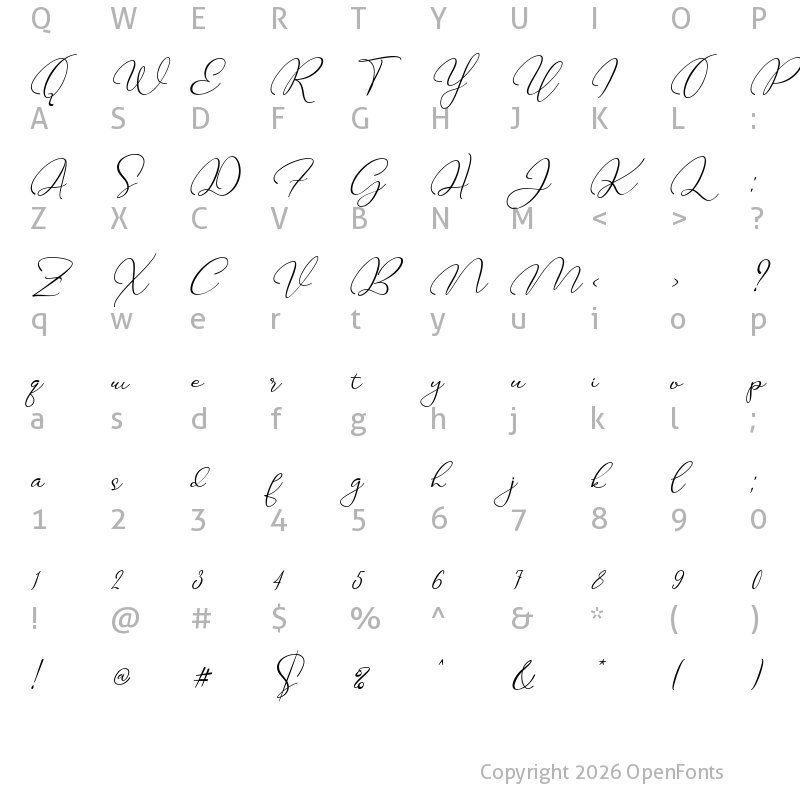 Character Map of Mood Swings Italic