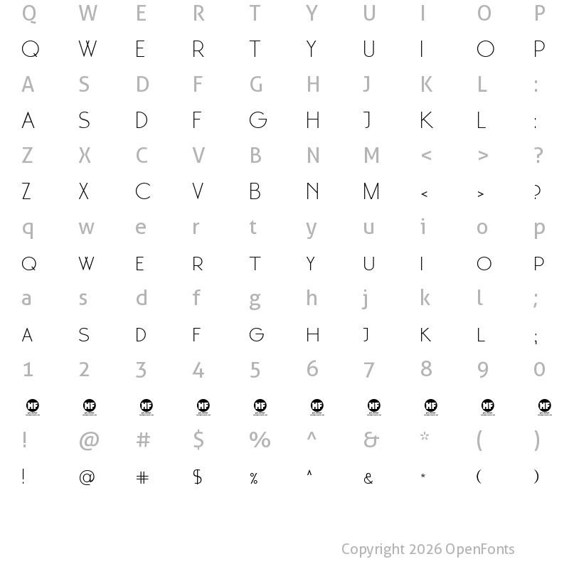 Character Map of Moonglade DEMO Light