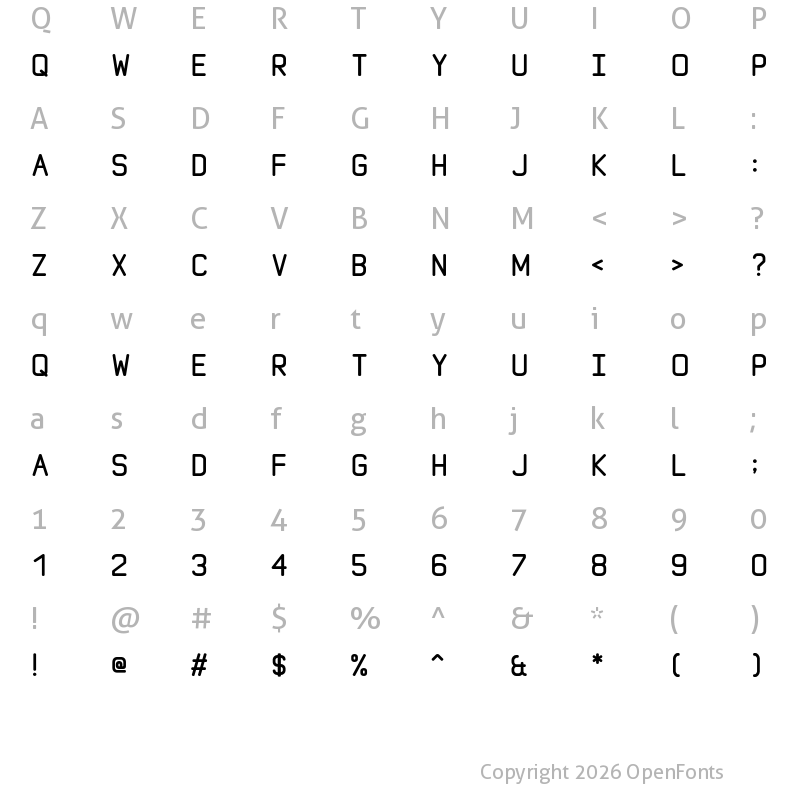 Character Map of MoonGloss Display Thick 900