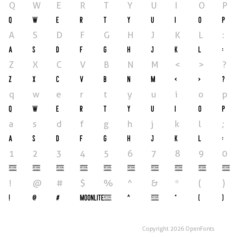 Character Map of Moonlite Solid Personal Use Regular