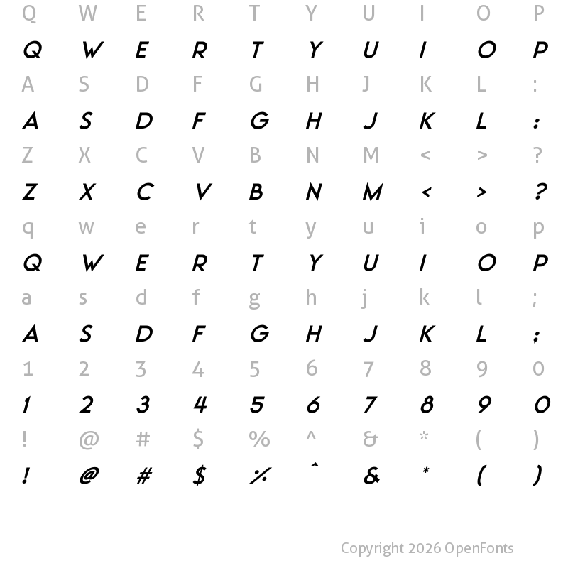 Character Map of Moonrising Italic