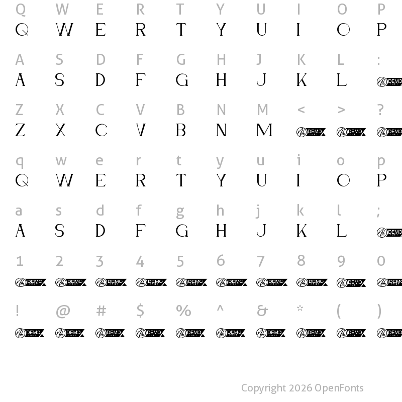 Character Map of Moorhen Demo Regular