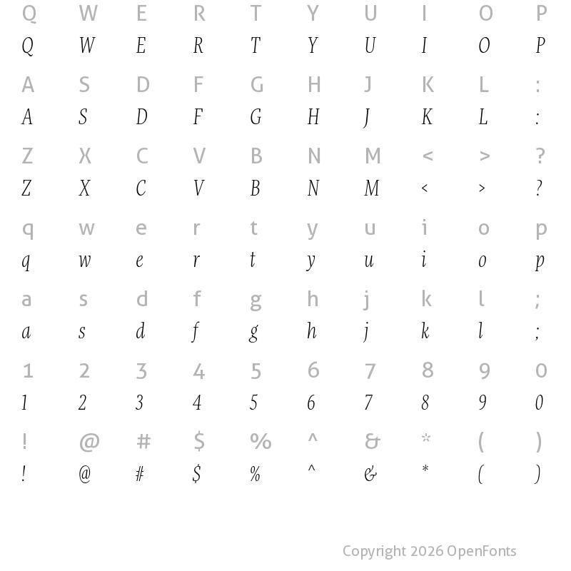 Character Map of More Pro Cond Light Italic