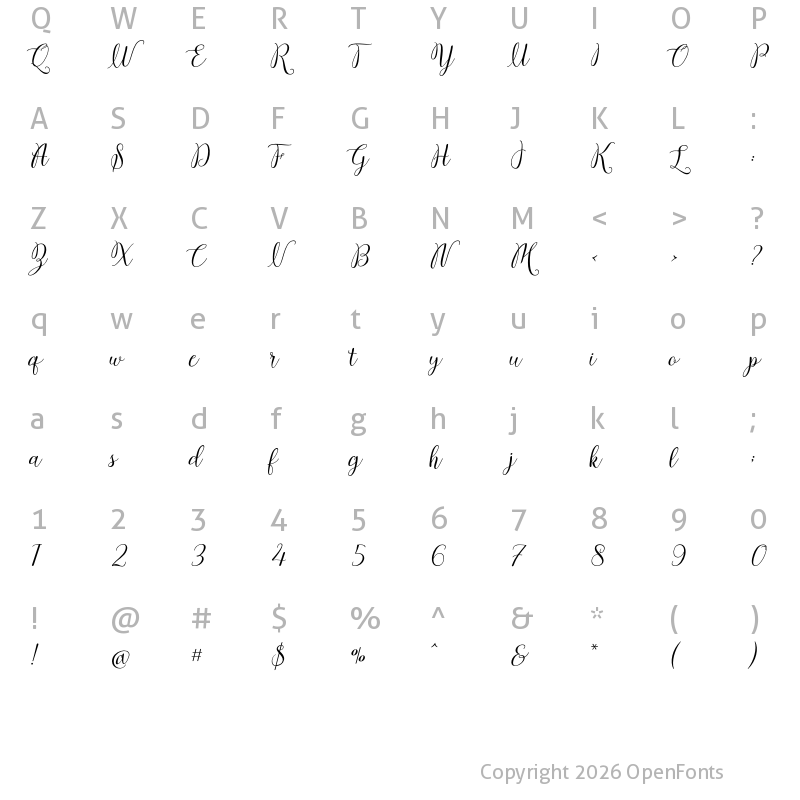 Character Map of Morenthya Script Regular