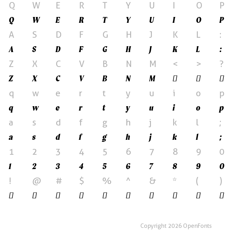 Character Map of Moret Extrabold Oblique