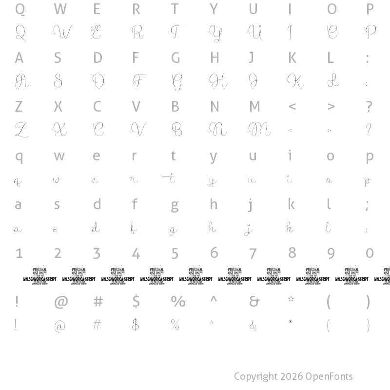Character Map of Morica Script PERSONAL USE Regular