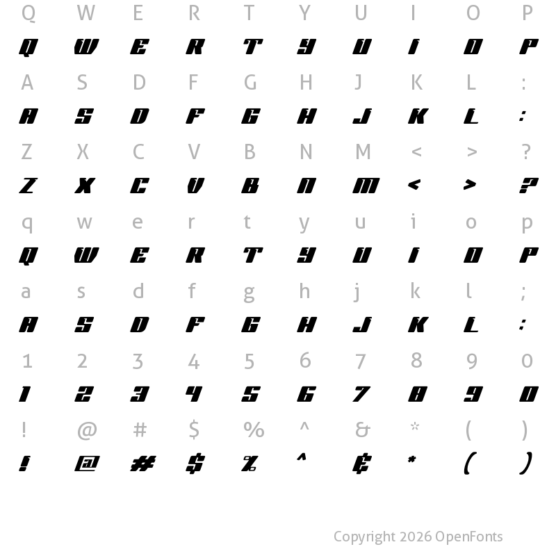 Character Map of MORSPEED Italic