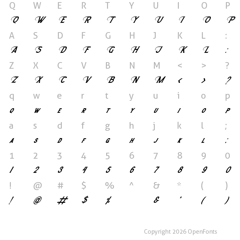 Character Map of Morthwicks Plain Italic