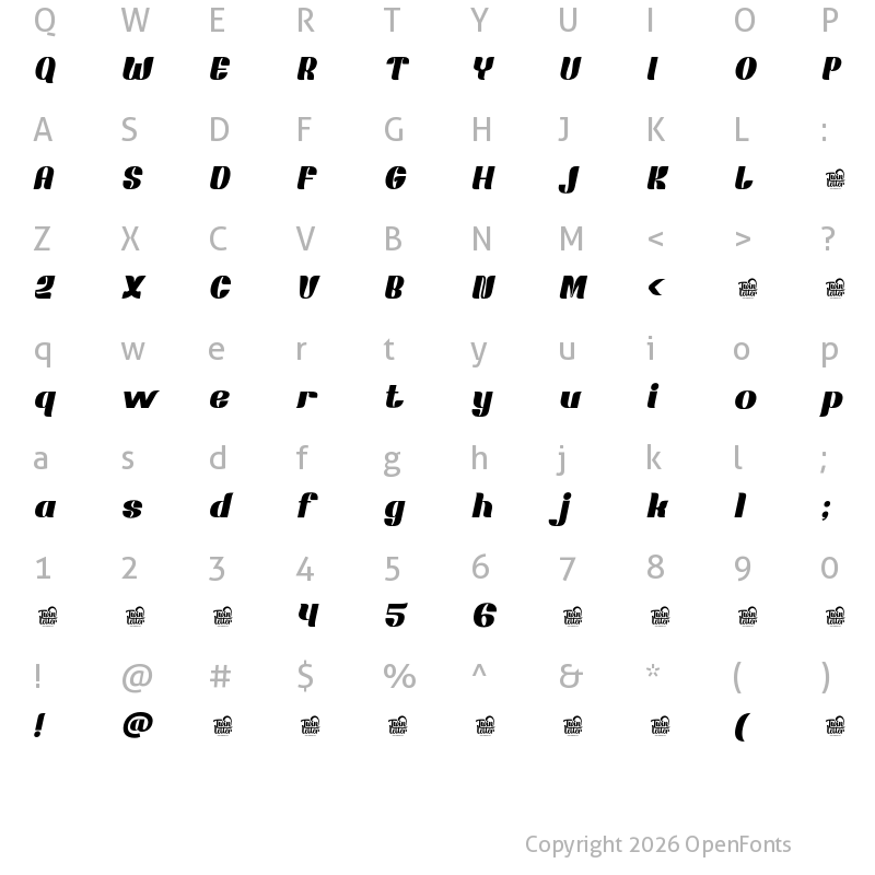 Character Map of MOSANG Black Slanted
