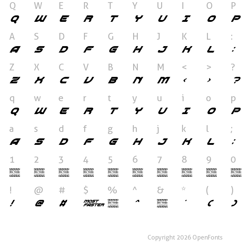 Character Map of Most Faster Personal Use Regular