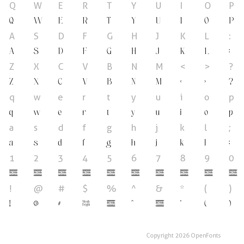 Character Map of Mostly Bright Personal Use Regular
