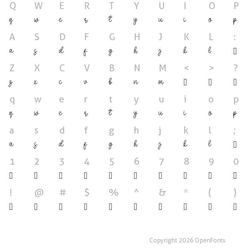 Character Map of Mother Sunflower Script Regular