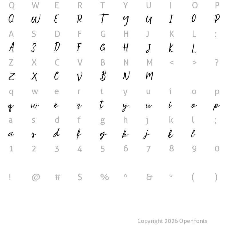 Character Map of Motisan Brush Regular