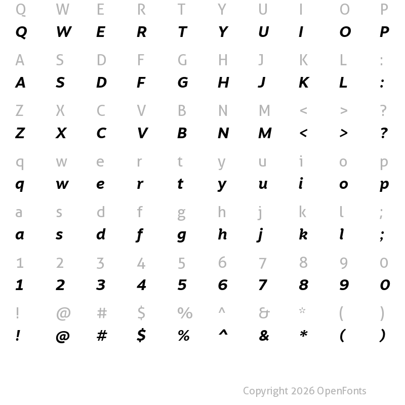 Character Map of Motiva Sans Bold Italic