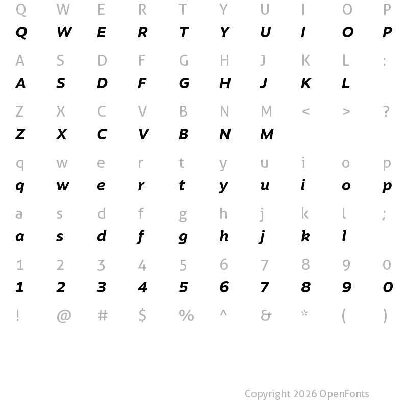Character Map of Motiva Sans Test Bold Italic