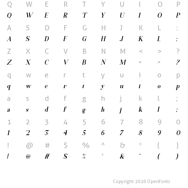 Character Map of Motzeda Italic