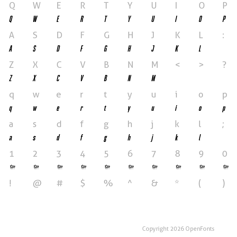 Character Map of Mouzambik Demo Inktrap Italic