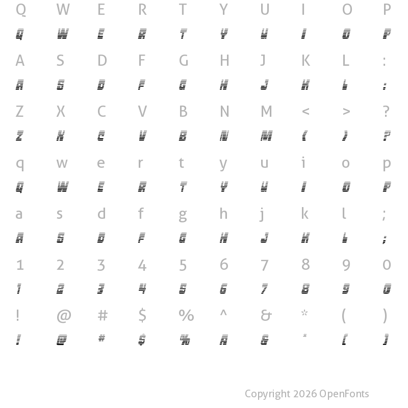 Character Map of Movie Monster Gradient Italic Regular