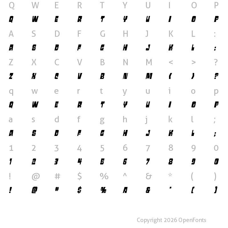 Character Map of Movie Monster Spaced Italic Regular