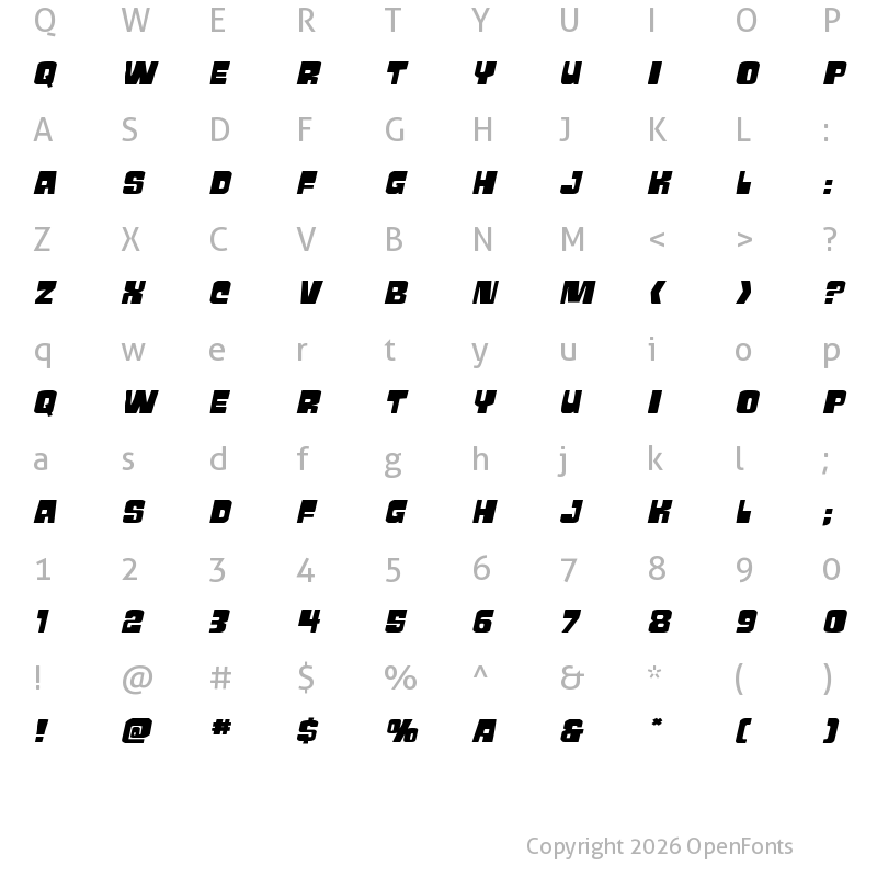 Character Map of Movie Monster Wide Italic Regular