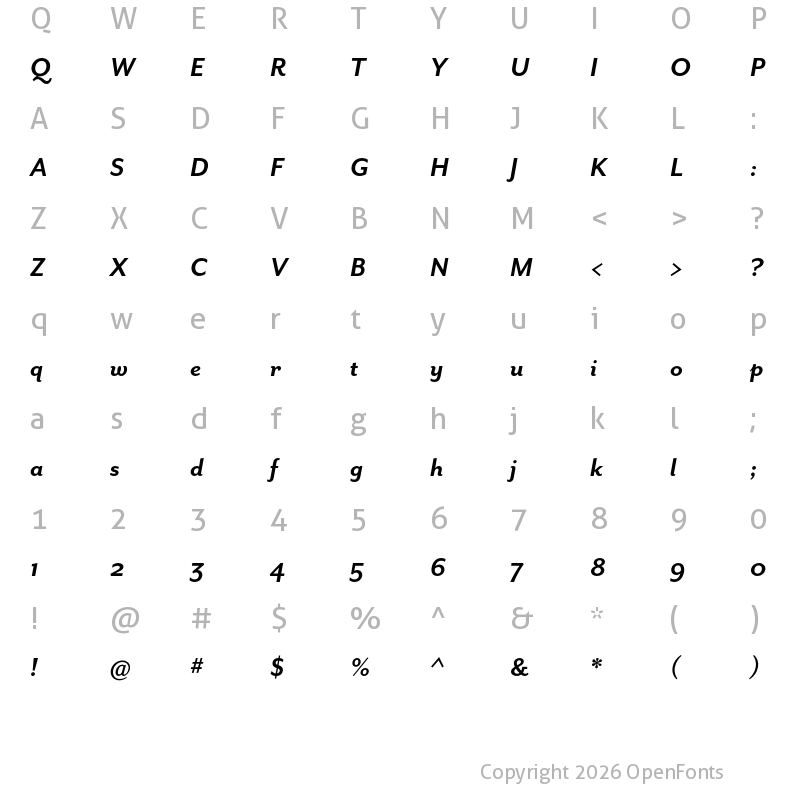 Character Map of Mr Eaves San OT Bold Italic