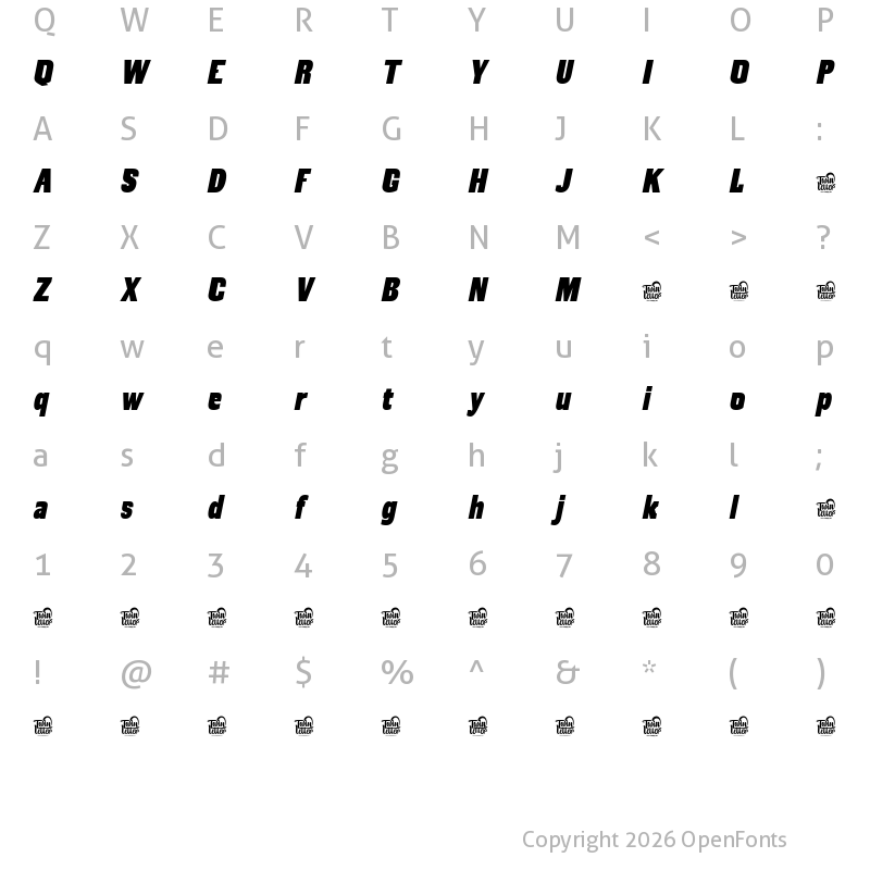 Character Map of MREYBOLL MREYBOLL Sans Slant