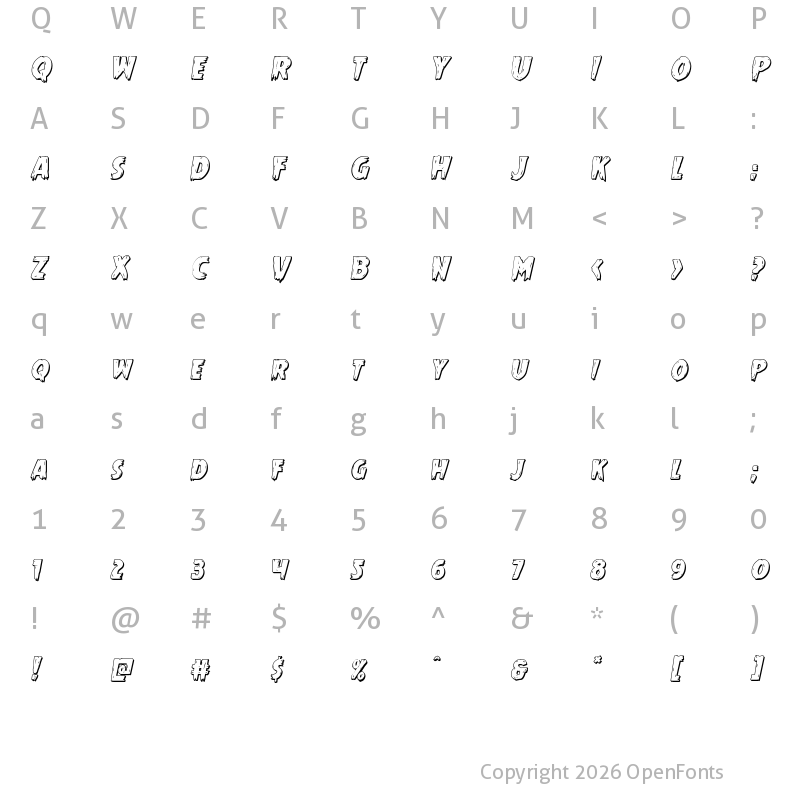 Character Map of Mrs. Monster 3D Italic Italic