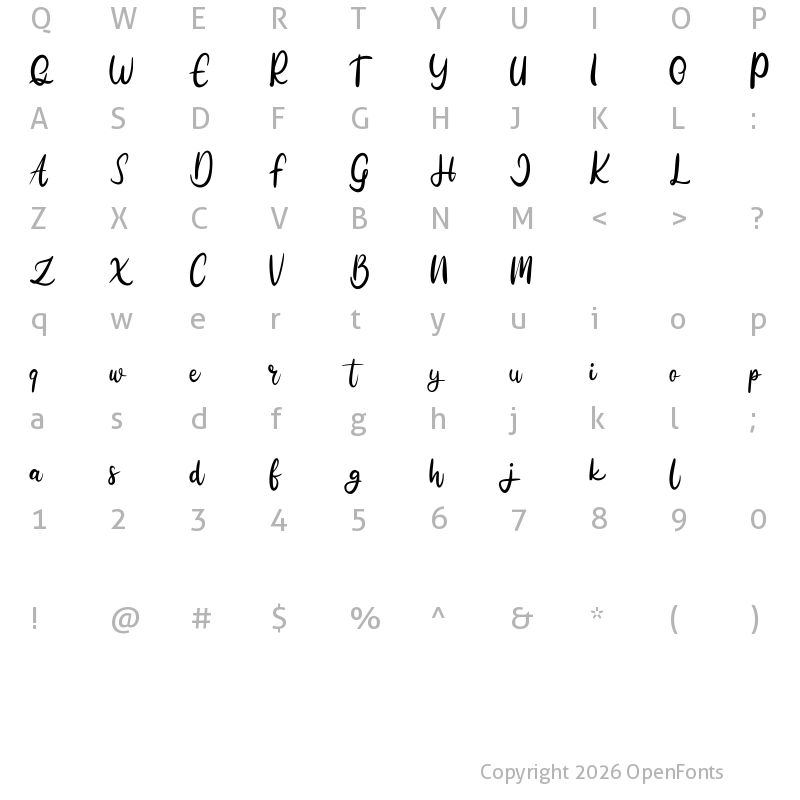 Character Map of Mudega FREE Regular
