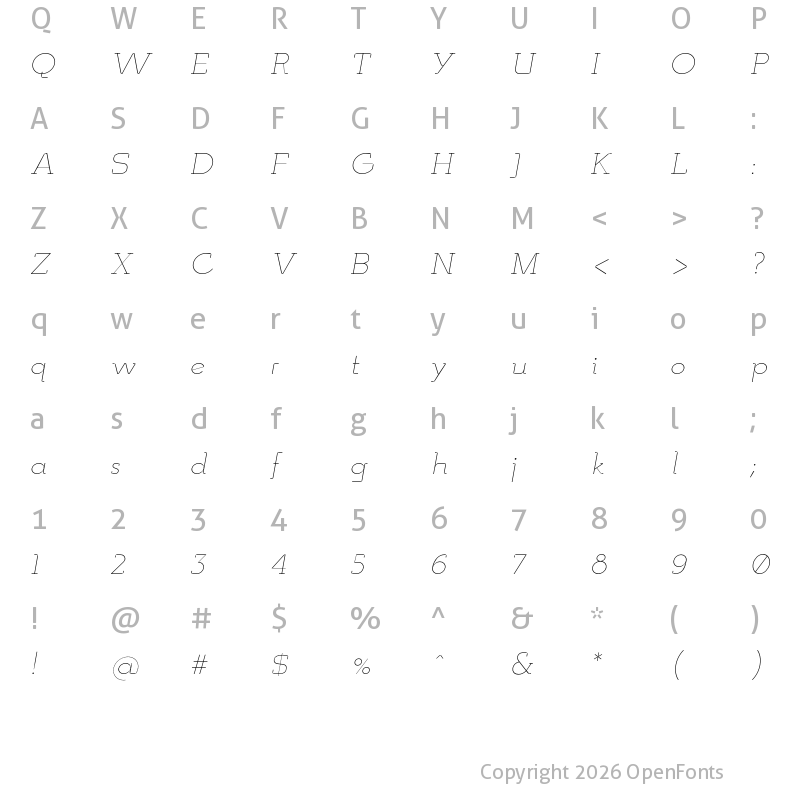 Character Map of Mudzil Alternate Light Italic