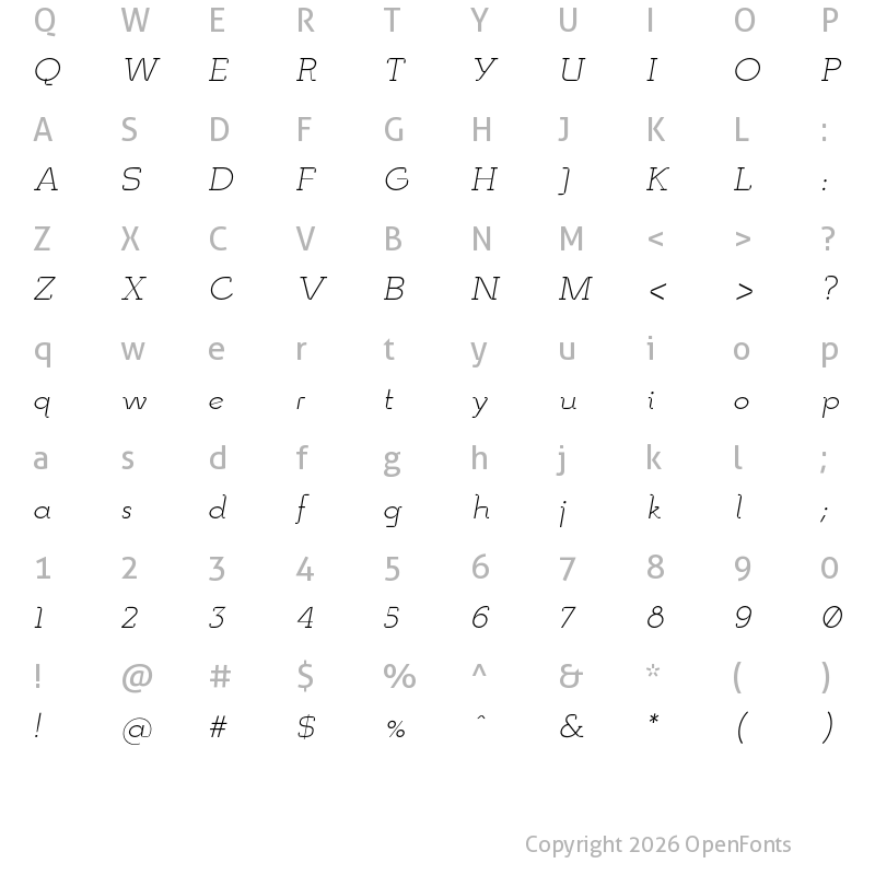 Character Map of Mudzil Alternate Regular Italic