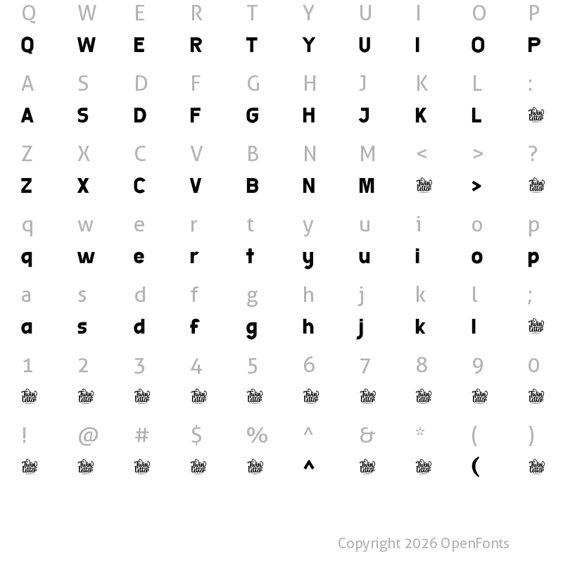 Character Map of MULANE Bold Personal Use