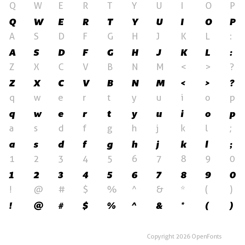 Character Map of MultiDisplay ExtraBold Italic