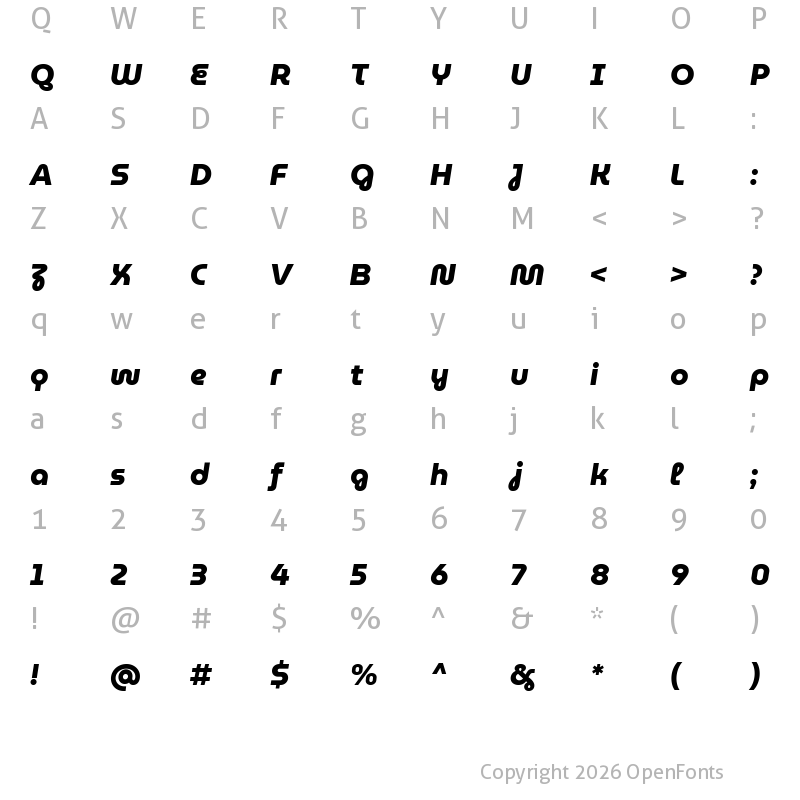 Character Map of MuseoModerno ExtraBold Italic