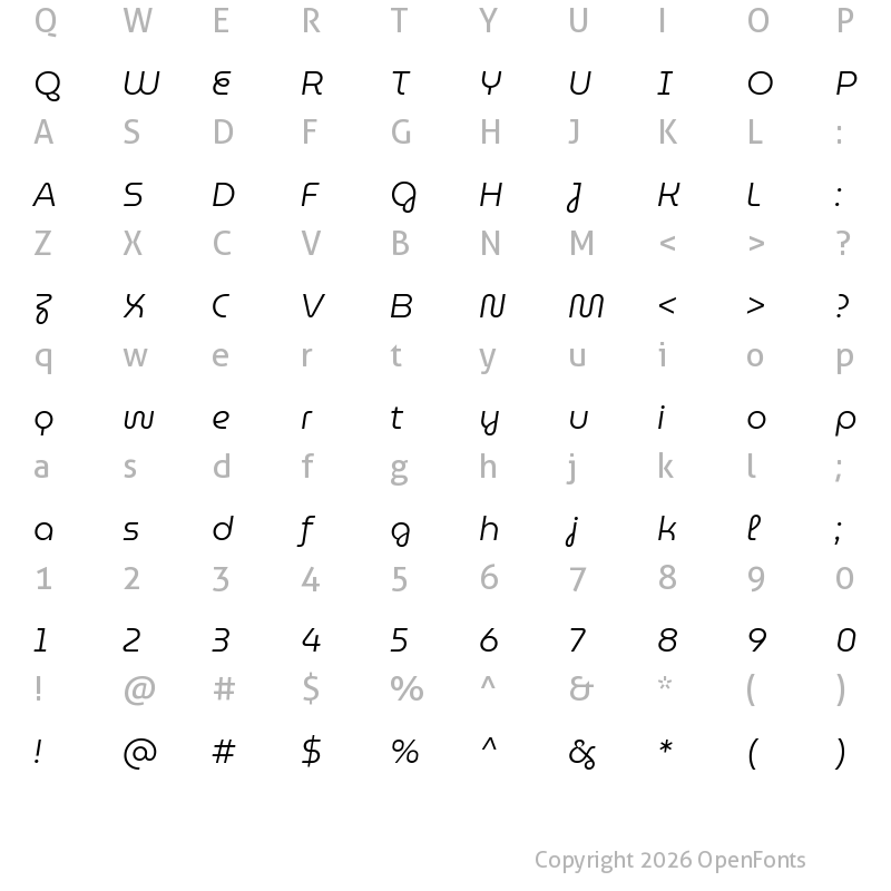 Character Map of MuseoModerno Light Italic