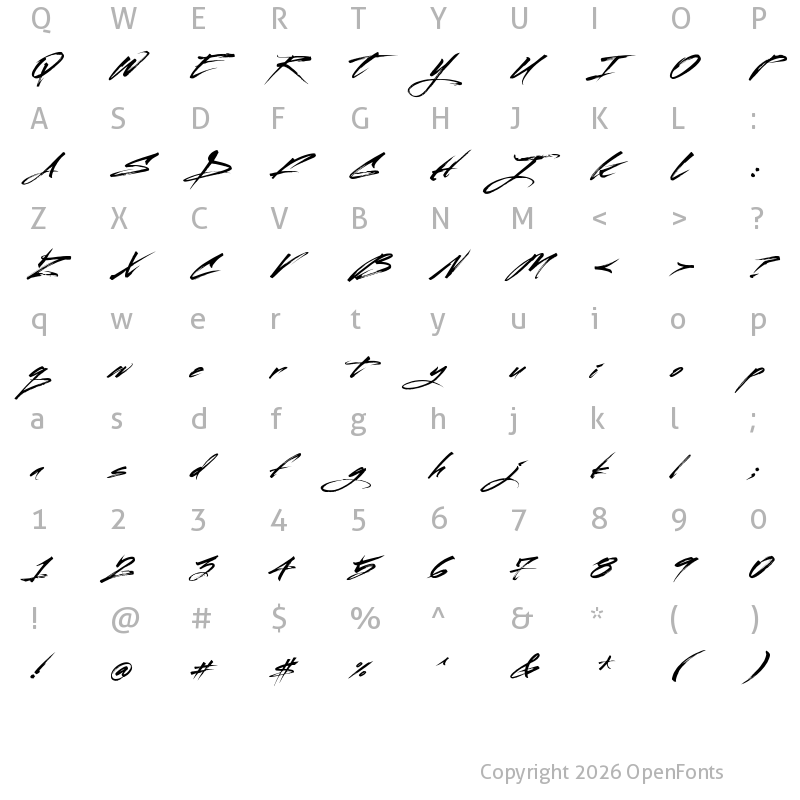 Character Map of MustangW01-Regular Regular