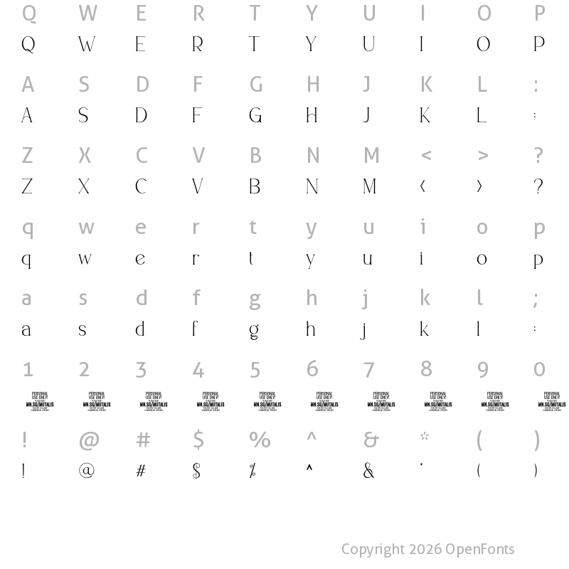 Character Map of Mutalis Fashion PERSONAL USE Regular