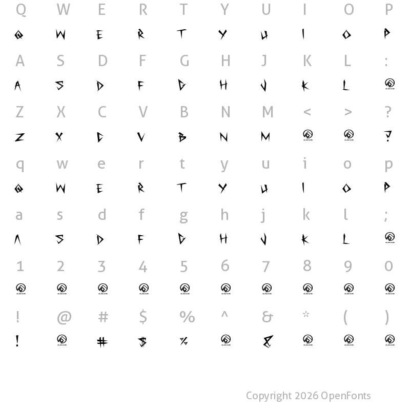 Character Map of My Funeral Regular
