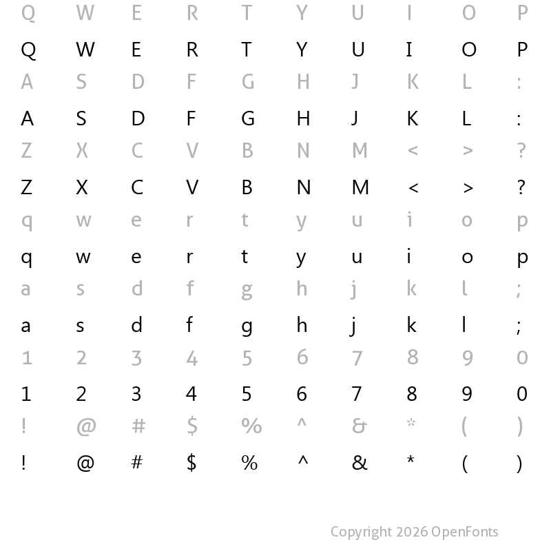 Character Map of Myanmar Text Regular